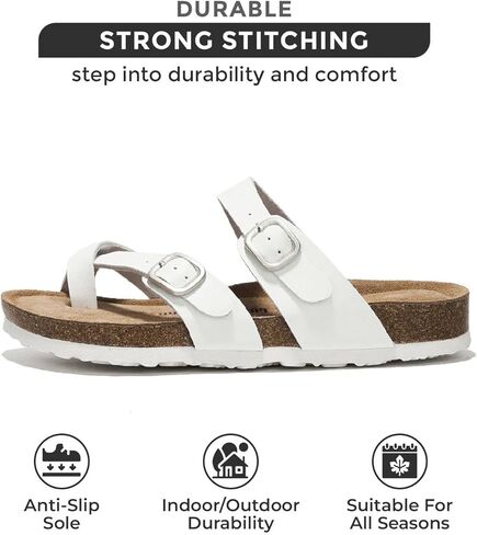 Summer Sandals Women Genuine Leather Slides for women 100% Natural Cork Footbed Womens Slides w/Straps Womens Sandals Comfortable Spring break outfit Women Footwear (Lian) in Kuwait