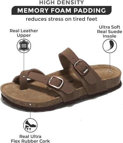 Summer Sandals Women Genuine Leather Slides for women 100% Natural Cork Footbed Womens Slides w/Straps Womens Sandals Comfortable Spring break outfit Women Footwear (Lian) in Kuwait