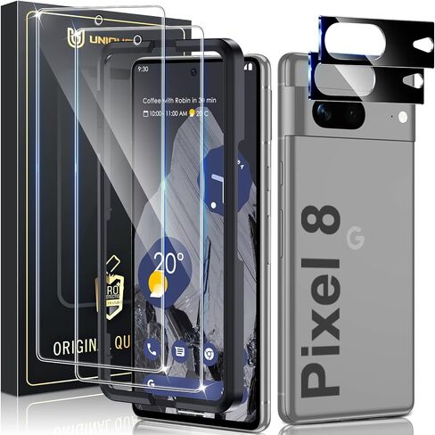 UniqueMe for Google Pixel 8 Screen Protector, [Compatible Fingerprint Unlock] Military Grade Shatterproof 2pcs camera lens protector and 2pcs 9H tempered glass for pixel 8 in Saudi Arabia