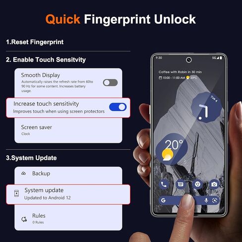 UniqueMe for Google Pixel 8 Screen Protector, [Compatible Fingerprint Unlock] Military Grade Shatterproof 2pcs camera lens protector and 2pcs 9H tempered glass for pixel 8 in Saudi Arabia