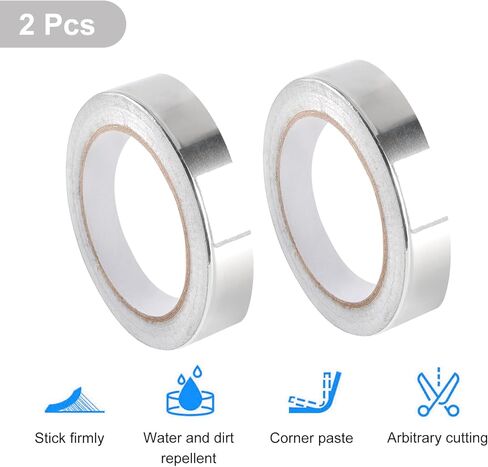 قطعتان من شريط رقائق الألومنيوم الفاخر، أشرطة أنابيب معدنية فضية مع دعامة لاصقة، شريط عازل شديد التحمل لدرجة الحرارة العالية لحوض حوض المطبخ وختم الجدار (2.5 سم) in Kuwait