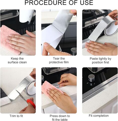 قطعتان من شريط رقائق الألومنيوم الفاخر، أشرطة أنابيب معدنية فضية مع دعامة لاصقة، شريط عازل شديد التحمل لدرجة الحرارة العالية لحوض حوض المطبخ وختم الجدار (2.5 سم) in Kuwait