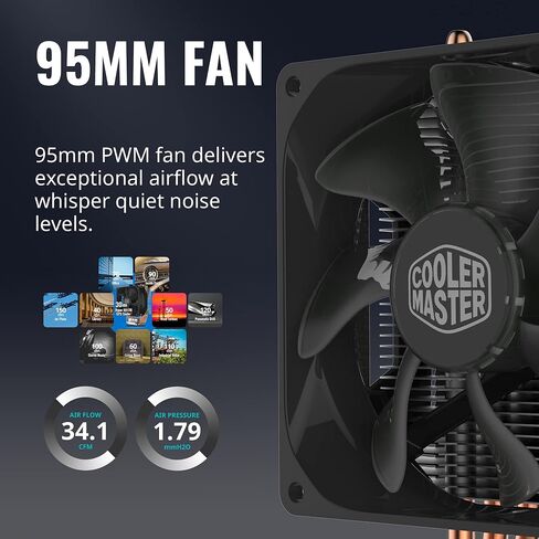 Cooler Master Hyper T20 Compact CPU Air Cooler, 95mm Fan, Dual Copper Heat Pipe, Direct Contact for AMD Ryzen AM4, Intel LGA1200/1151 (RR-T20-20FK-R1),Silver in Saudi Arabia