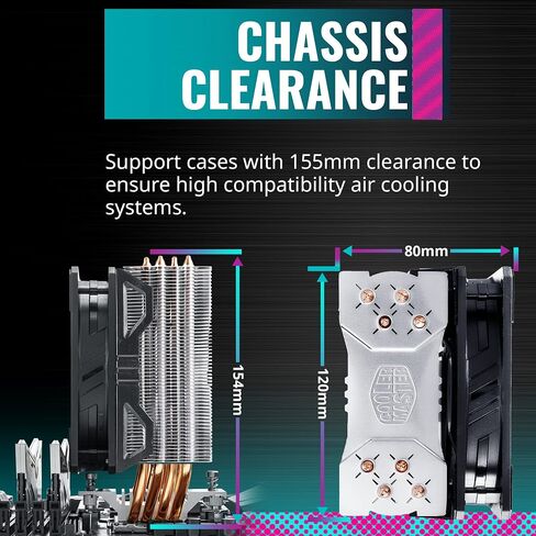 Cooler Master Hyper T20 Compact CPU Air Cooler, 95mm Fan, Dual Copper Heat Pipe, Direct Contact for AMD Ryzen AM4, Intel LGA1200/1151 (RR-T20-20FK-R1),Silver in Saudi Arabia