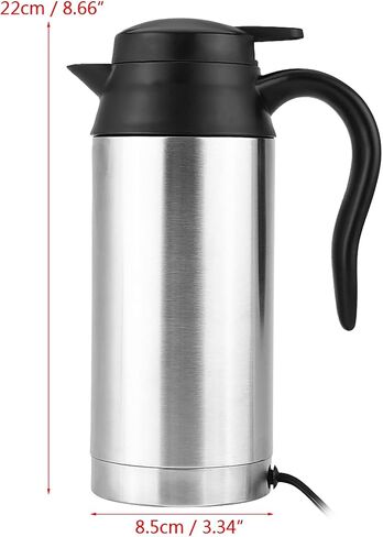 Car Electric Kettle, 750ml 120W 12V Car Stainless Steel Cigarette Lighter Heating Kettle Mug Electric Heating Travel Kettle for Most 12V Power Source Cars 220x85mm in Saudi Arabia