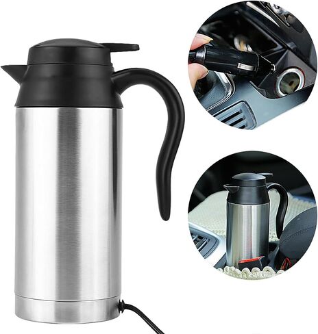 Car Electric Kettle, 750ml 120W 12V Car Stainless Steel Cigarette Lighter Heating Kettle Mug Electric Heating Travel Kettle for Most 12V Power Source Cars 220x85mm in Saudi Arabia