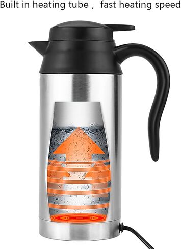 Car Electric Kettle, 750ml 120W 12V Car Stainless Steel Cigarette Lighter Heating Kettle Mug Electric Heating Travel Kettle for Most 12V Power Source Cars 220x85mm in Saudi Arabia