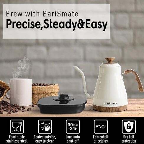 Electric Stainless Steel Gooseneck Kettle Temperature Variable For Coffee Tea Pour Over 1200 Watt Quick Heating 1 Liter Auto Shut-off Boil-dry Protection Matte Black (Ceramic White) in Saudi Arabia