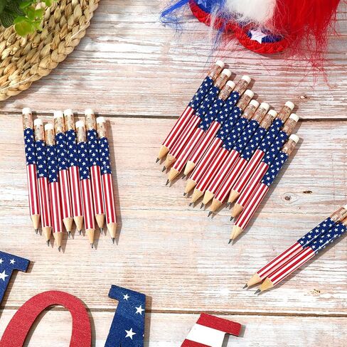 50 قطعة قلم رصاص ليوم الاستقلال مع محايات، أقلام كتابة قصيرة بعلم أمريكي، أحمر أبيض وأزرق، نصف أقلام رصاص وطنية لمستلزمات القرطاسية المكتبية المدرسية في الرابع من يوليو، 4 بوصات in Kuwait