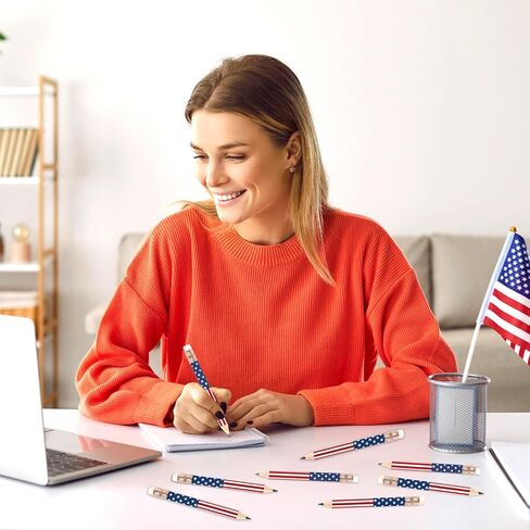 50 قطعة قلم رصاص ليوم الاستقلال مع محايات، أقلام كتابة قصيرة بعلم أمريكي، أحمر أبيض وأزرق، نصف أقلام رصاص وطنية لمستلزمات القرطاسية المكتبية المدرسية في الرابع من يوليو، 4 بوصات in Kuwait