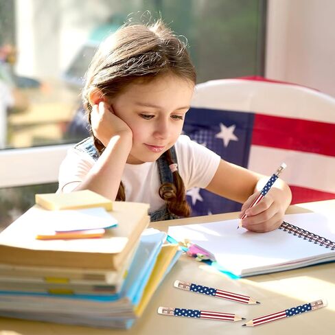 50 قطعة قلم رصاص ليوم الاستقلال مع محايات، أقلام كتابة قصيرة بعلم أمريكي، أحمر أبيض وأزرق، نصف أقلام رصاص وطنية لمستلزمات القرطاسية المكتبية المدرسية في الرابع من يوليو، 4 بوصات in Kuwait