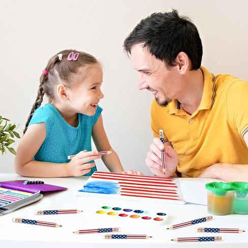 50 قطعة قلم رصاص ليوم الاستقلال مع محايات، أقلام كتابة قصيرة بعلم أمريكي، أحمر أبيض وأزرق، نصف أقلام رصاص وطنية لمستلزمات القرطاسية المكتبية المدرسية في الرابع من يوليو، 4 بوصات in Kuwait