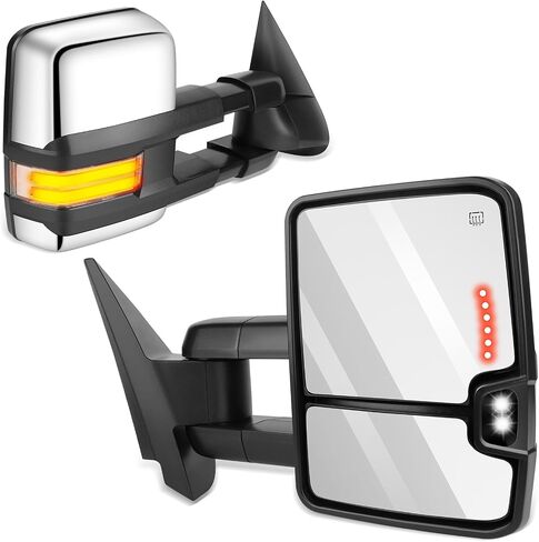 Towing Mirrors Fit for Chevy for GMC Silverado Sierra 1999-2002 Replace Power Adjusted, Heated Function, LED Turn Signal Light w/Chrome Housing Tow Mirrors in Saudi Arabia