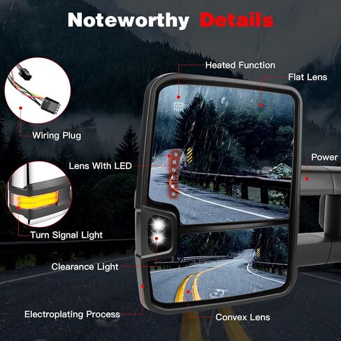 Towing Mirrors Fit for Chevy for GMC Silverado Sierra 1999-2002 Replace Power Adjusted, Heated Function, LED Turn Signal Light w/Chrome Housing Tow Mirrors in Saudi Arabia