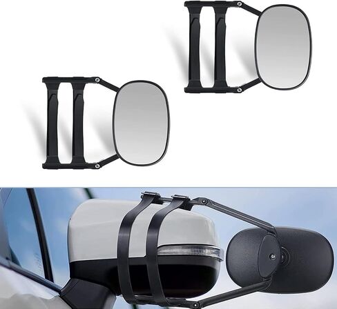 2 PCS Car Reariic Mirror, Extend Field of Vision Reversing Mirror, Universal Clip-on Towing Mirrors, 360 Degree Adjustable Rotation Extension Mirror, Suitable for Trailer Traction Car (Black) in Saudi Arabia