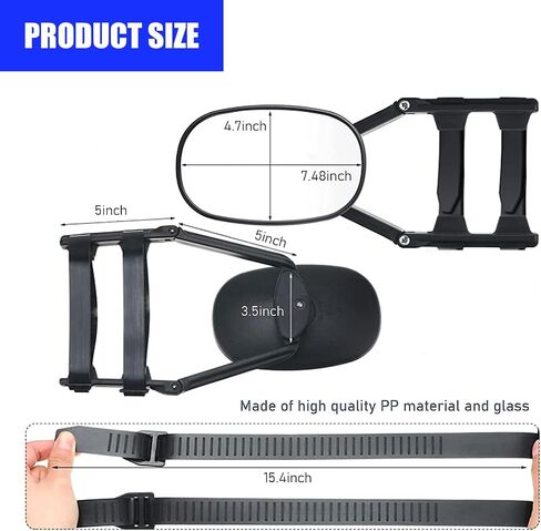 2 PCS Car Reariic Mirror, Extend Field of Vision Reversing Mirror, Universal Clip-on Towing Mirrors, 360 Degree Adjustable Rotation Extension Mirror, Suitable for Trailer Traction Car (Black) in Saudi Arabia