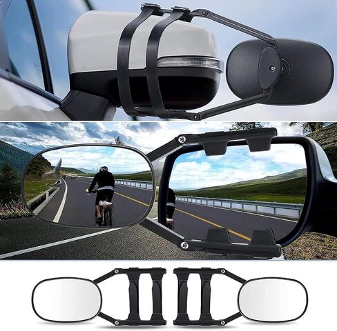 2 PCS Car Reariic Mirror, Extend Field of Vision Reversing Mirror, Universal Clip-on Towing Mirrors, 360 Degree Adjustable Rotation Extension Mirror, Suitable for Trailer Traction Car (Black) in Saudi Arabia