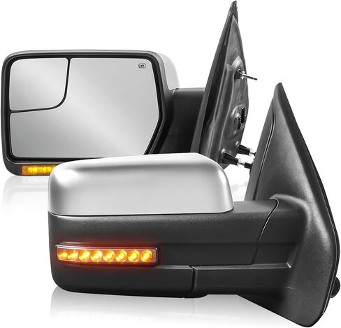 مرآة سحب تعمل بالطاقة متوافقة مع 2004-2014 Ford F-150 طراز جديد للسائق وجانب الركاب مع إشارة الانعطاف الديناميكية، ضوء بركة أسود، مرآة التقاط شاحنة الإسكان زوج واحد in Kuwait