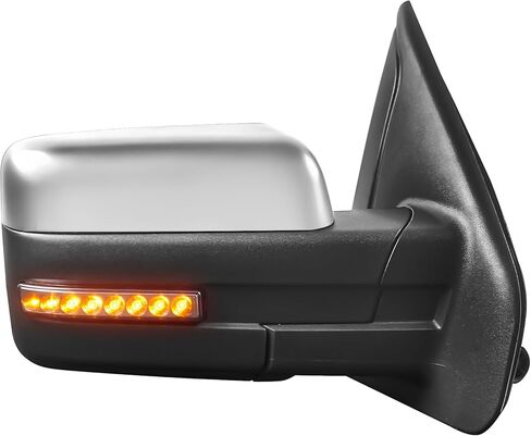 مرآة سحب تعمل بالطاقة متوافقة مع 2004-2014 Ford F-150 طراز جديد للسائق وجانب الركاب مع إشارة الانعطاف الديناميكية، ضوء بركة أسود، مرآة التقاط شاحنة الإسكان زوج واحد in Kuwait