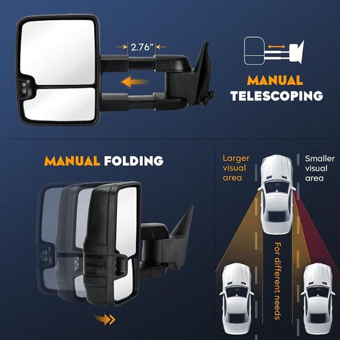 Towing Mirrors for Chevy GMC 1988-1998 C/K 1500, 88-2000 C/K 2500 3500, 1992-99 C/K 1500 2500 Suburban, 1992-00 Tahoe Yukon with Clearance Light Turn Signal Manual Folding Telescoping Pair in Saudi Arabia