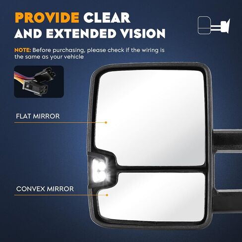 Towing Mirrors for Chevy GMC 1988-1998 C/K 1500, 88-2000 C/K 2500 3500, 1992-99 C/K 1500 2500 Suburban, 1992-00 Tahoe Yukon with Clearance Light Turn Signal Manual Folding Telescoping Pair in Saudi Arabia