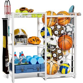 Sports Equipment Organizer, Toy Storage with Elastic Straps for Garage Organization, Rolling Ball Storage Rack for Sports Ball/Toy Storage Organizer, Garage Storage with Multi-Functional Hooks in Kuwait