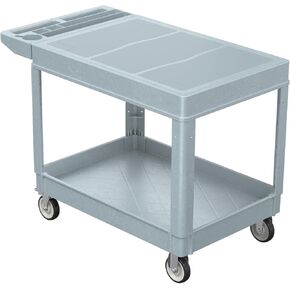 Tool Cart on Wheels, 2 Shelf Flat Top Service Cart，550 LBS Heavy Duty Rolling Cart with 360° Swivel Wheels and Handle for Warehouse Garage Garden Workshop (Gray) in Kuwait