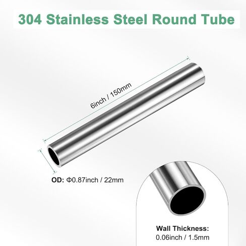 150mm 304 Stainless Steel Tube, 22mm OD 1.5mm Wall Thickness Seamless Stainless Steel Tubing for Construction/Machining/DIY Crafting, Metal Straight Pipe [0.87x0.06x6IN] in Saudi Arabia