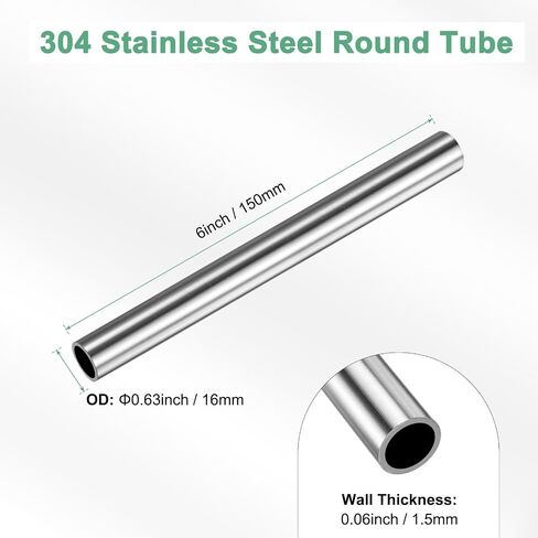 150mm 304 Stainless Steel Tube, 22mm OD 1.5mm Wall Thickness Seamless Stainless Steel Tubing for Construction/Machining/DIY Crafting, Metal Straight Pipe [0.87x0.06x6IN] in Saudi Arabia