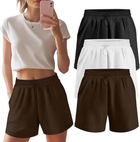 Neer 3 Pack Women Women's Drays Shorts High Pherced Summer Summer Athletic Sirts مع جيوب in Kuwait