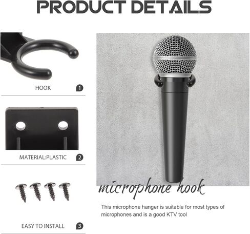 Totority Black Plastic Microphone Wall Mount Holder 4pcs 1.96 Inch Diameter, Easy Installation, Secure Screw Fixing, Ideal for Ktv, Home, Hotel, Conference Room in Saudi Arabia