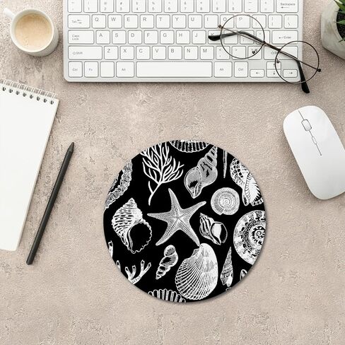 Beach Mouse Pad, Beachy Coastal Shell Starfish Mousepad Mouse Mat with Non-Slip Rubber Base for Home Office Desk Accessories, Gifts for Beach Lovers Nature Lovers, 7.9x7.9 Inch in Saudi Arabia