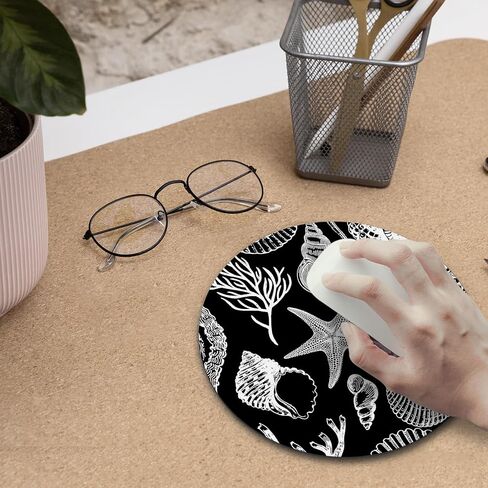 Beach Mouse Pad, Beachy Coastal Shell Starfish Mousepad Mouse Mat with Non-Slip Rubber Base for Home Office Desk Accessories, Gifts for Beach Lovers Nature Lovers, 7.9x7.9 Inch in Saudi Arabia