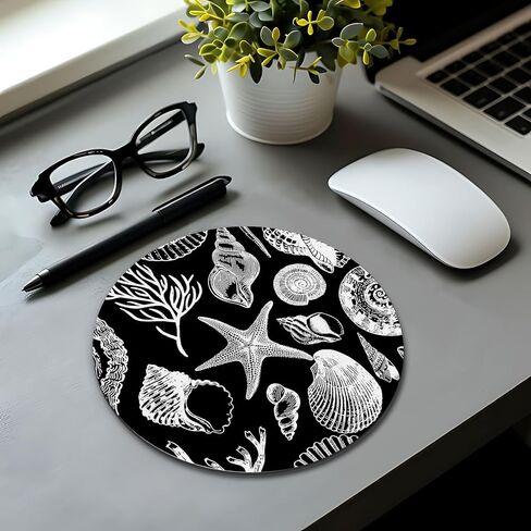 Beach Mouse Pad, Beachy Coastal Shell Starfish Mousepad Mouse Mat with Non-Slip Rubber Base for Home Office Desk Accessories, Gifts for Beach Lovers Nature Lovers, 7.9x7.9 Inch in Saudi Arabia