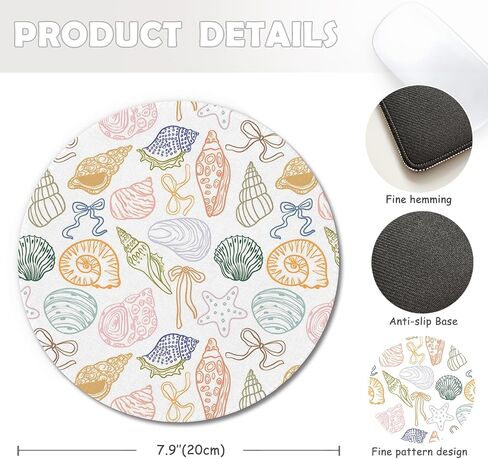 Beach Mouse Pad, Beachy Coastal Shell Starfish Mousepad Mouse Mat with Non-Slip Rubber Base for Home Office Desk Accessories, Gifts for Beach Lovers Nature Lovers, 7.9x7.9 Inch in Saudi Arabia