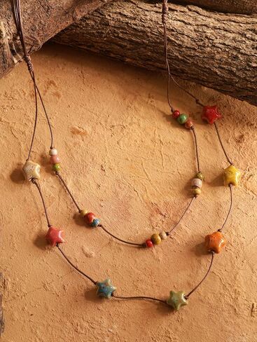 MINACHI Hippie Boho Double Layered Colorful Ceramic Heart Round Bead Necklace, Bohemian Jewelry Gifts for Women in Saudi Arabia