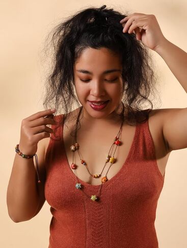 MINACHI Hippie Boho Double Layered Colorful Ceramic Heart Round Bead Necklace, Bohemian Jewelry Gifts for Women in Saudi Arabia