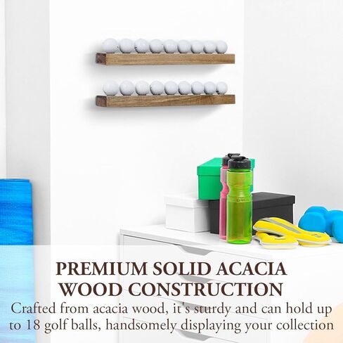 مجموعة MyGift من 2 Acacia Premium Solid Wood Wood Word Collect Collection Collection Rack ، رفوف تخزين Holder Wooden يحمل ما يصل إلى 18 كرة in Saudi Arabia