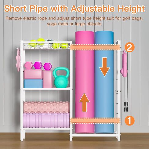 Sports Equipment Organizer, Toy Storage with Elastic Straps for Garage Organization, Rolling Ball Storage Rack for Sports Ball/Toy Storage Organizer, Garage Storage with Multi-Functional Hooks in Kuwait