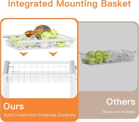 Sports Equipment Organizer, Toy Storage with Elastic Straps for Garage Organization, Rolling Ball Storage Rack for Sports Ball/Toy Storage Organizer, Garage Storage with Multi-Functional Hooks in Kuwait