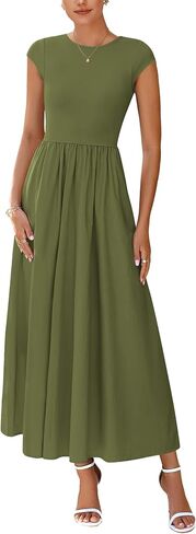 PRETTYGARDEN Women's 2025 Summer Casual Long Dresses Cap Sleeve Patchwork A Line Flowy Modest Elegant Homecoming Maxi Dress in Saudi Arabia