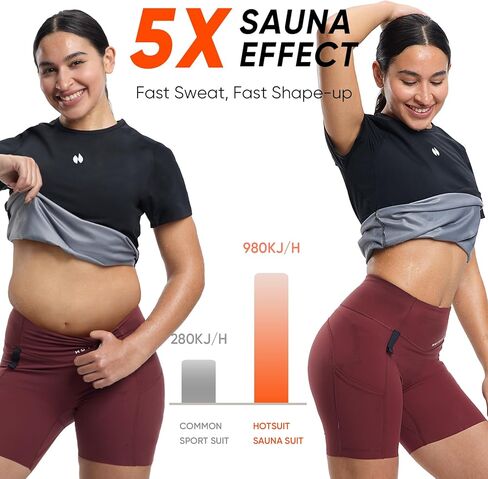 HOTSUIT Sauna Shirt for Women Sweat Vest Sauna Suit Body Shaper Top Short Sleeve for Gym Exercise in Kuwait