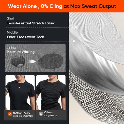 HOTSUIT Sauna Shirt for Women Sweat Vest Sauna Suit Body Shaper Top Short Sleeve for Gym Exercise in Kuwait