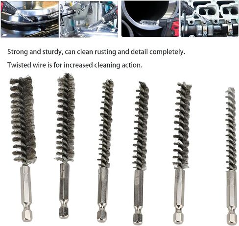 Yosoo 6PCS Bore Brush Twisted Wire Brush with Hex Shank for Power Drill Impact Driver 8mm 10 mm 12mm 15mm 17mm 19mm Stainless Steel Bore Brush Set in Saudi Arabia