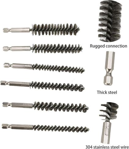 Yosoo 6PCS Bore Brush Twisted Wire Brush with Hex Shank for Power Drill Impact Driver 8mm 10 mm 12mm 15mm 17mm 19mm Stainless Steel Bore Brush Set in Saudi Arabia