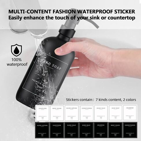Thick Glass Soap Dispenser - Kitchen Dish Hand Soap Dispenser Set, Rustproof Pump Soap Lotion Dispenser Bathroom with Tray,14 Stickers for Kitchen Decor Sink Amber Bottle/Black Pump in Saudi Arabia