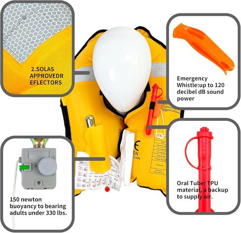 Manual Inflatable Life Jacket|Life Vest for Adults|PFD Low Profile|Supports up to 330 lbs(YSH700) in Saudi Arabia