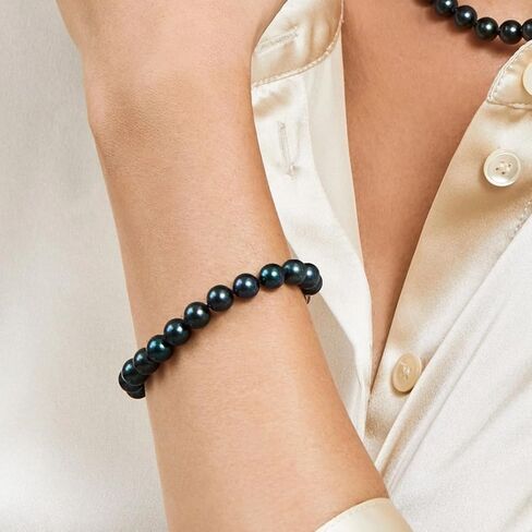 The Pearl Source 14K Gold 6-6.5mm AAA Quality Round Black Japanese Akoya Saltwater Cultured Pearl Bracelet for Women in Saudi Arabia