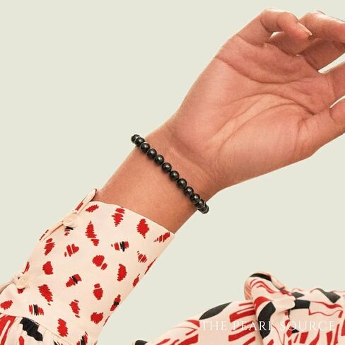 The Pearl Source 14K Gold 6-6.5mm AAA Quality Round Black Japanese Akoya Saltwater Cultured Pearl Bracelet for Women in Saudi Arabia