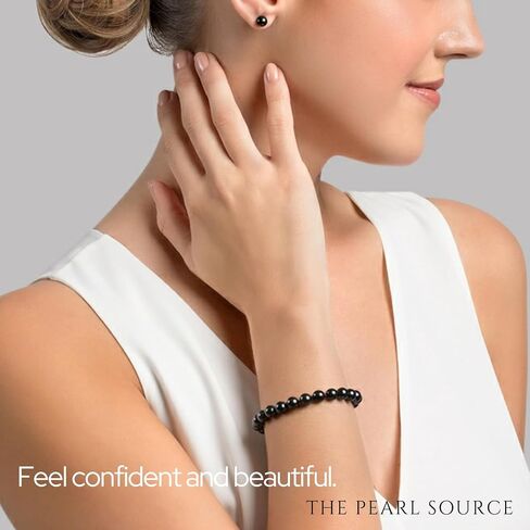 The Pearl Source 14K Gold 6-6.5mm AAA Quality Round Black Japanese Akoya Saltwater Cultured Pearl Bracelet for Women in Saudi Arabia